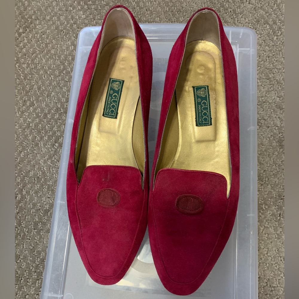 Red suede gucci loafers